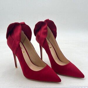 FSJ Women Retro Pointed Toe Slip on Comfort High Thin Heel Satin Pumps Stiletto